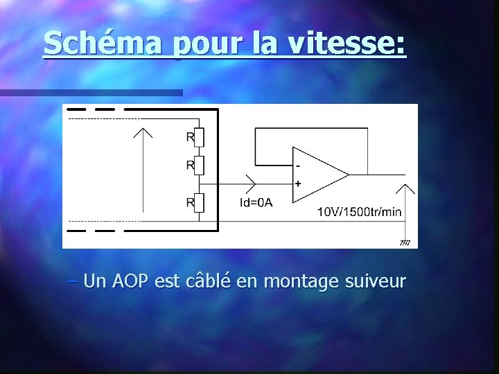 Schéma pour la vitesse: – Un AOP est câblé en montage suiveur 