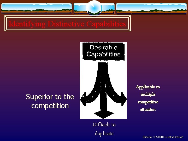 Identifying Distinctive Capabilities Applicable to multiple competitive situation Superior to the competition Difficult to