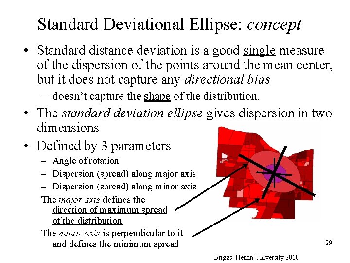 Standard Deviational Ellipse: concept • Standard distance deviation is a good single measure of Standard Deviational Ellipse: concept • Standard distance deviation is a good single measure of