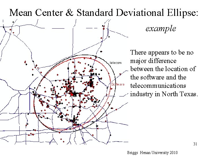 Mean Center & Standard Deviational Ellipse: example There appears to be no major difference Mean Center & Standard Deviational Ellipse: example There appears to be no major difference