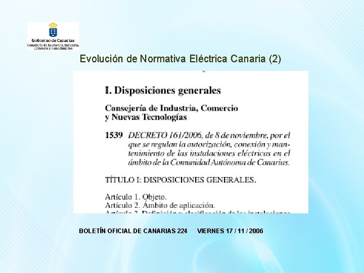 Evolución de Normativa Eléctrica Canaria (2) BOLETÍN OFICIAL DE CANARIAS 224 VIERNES 17 /