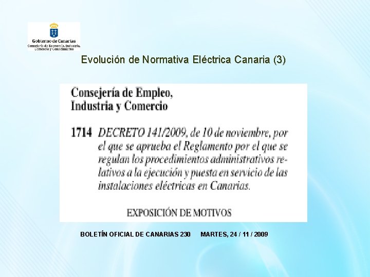Evolución de Normativa Eléctrica Canaria (3) BOLETÍN OFICIAL DE CANARIAS 230 MARTES, 24 /
