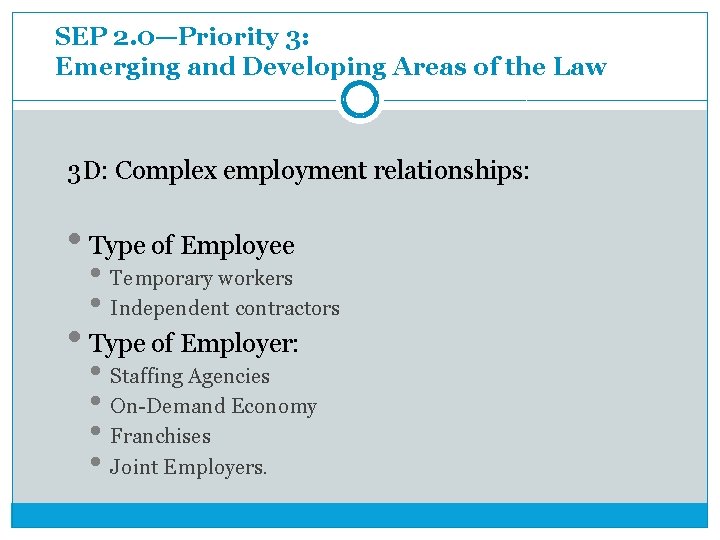 SEP 2. 0—Priority 3: Emerging and Developing Areas of the Law 3 D: Complex