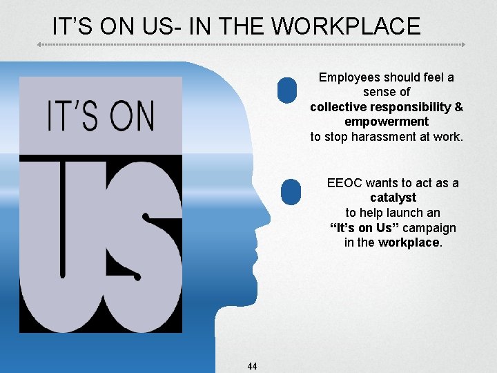 IT’S ON US- IN THE WORKPLACE Employees should feel a sense of collective responsibility IT’S ON US- IN THE WORKPLACE Employees should feel a sense of collective responsibility