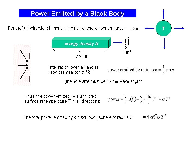 Power Emitted by a Black Body For the “uni-directional” motion, the flux of energy