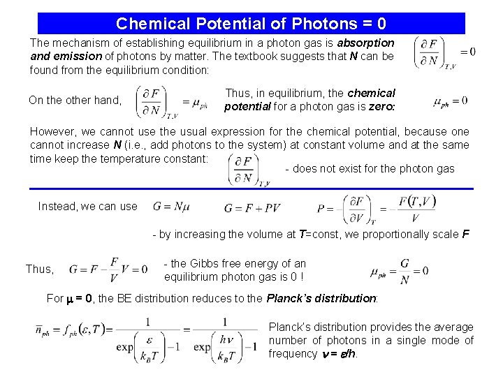 Chemical Potential of Photons = 0 The mechanism of establishing equilibrium in a photon
