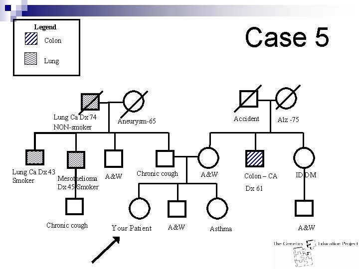 Case 5 Legend Colon Lung Ca Dx 74 NON-smoker Lung Ca Dx 43 Mesothelioma