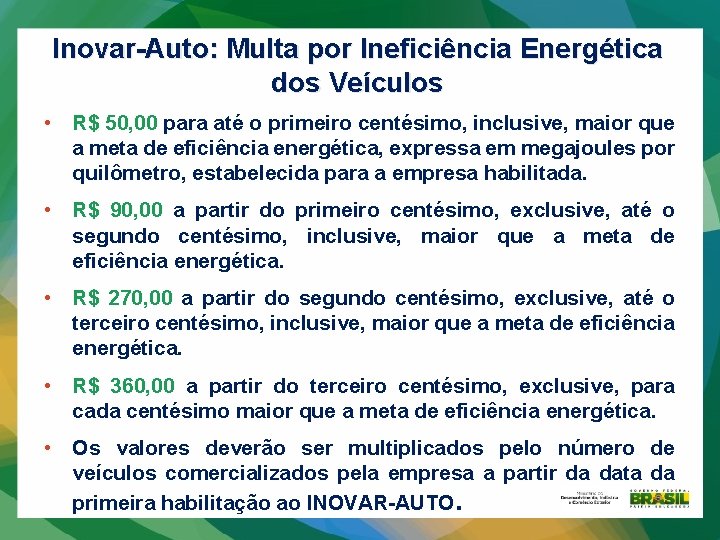 Inovar-Auto: Multa por Ineficiência Energética dos Veículos • R$ 50, 00 para até o