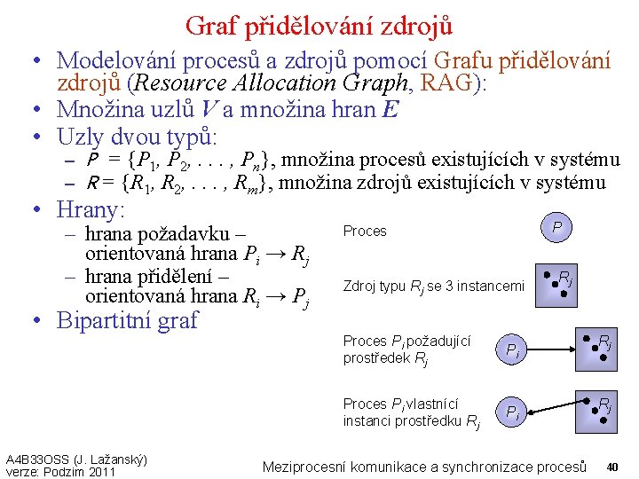 Graf přidělování zdrojů • Modelování procesů a zdrojů pomocí Grafu přidělování zdrojů (Resource Allocation