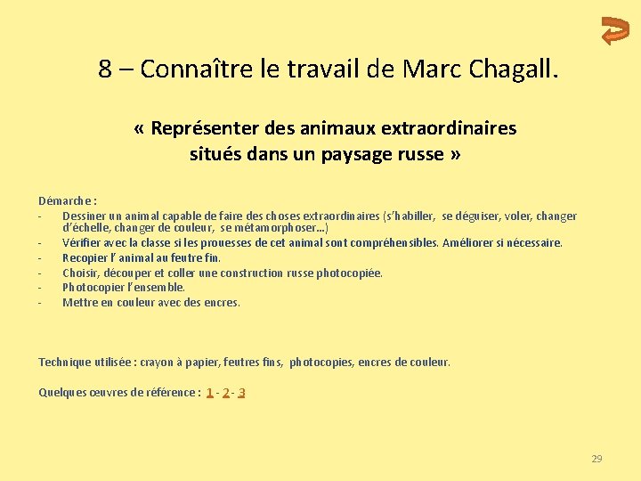  8 – Connaître le travail de Marc Chagall. « Représenter des animaux extraordinaires