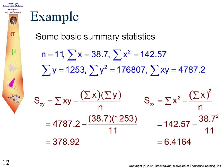 Example Some basic summary statistics 12 