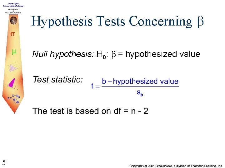 Hypothesis Tests Concerning b Null hypothesis: H 0: b = hypothesized value 5 