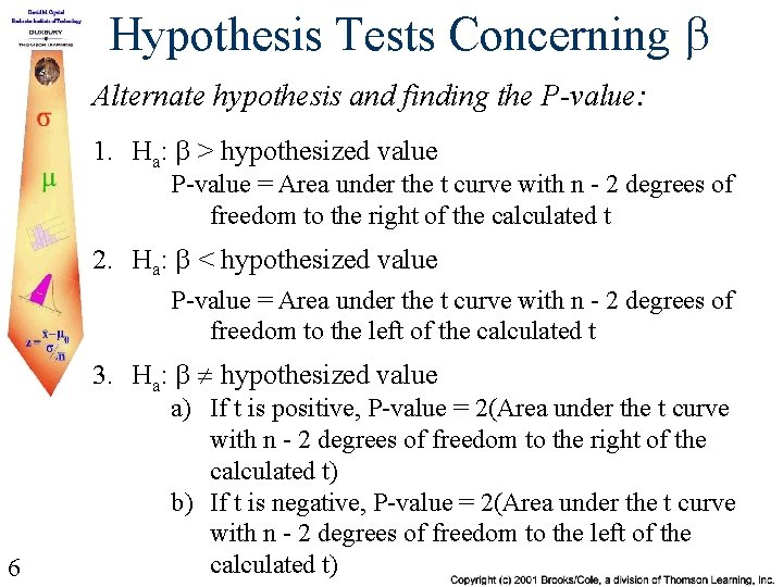Hypothesis Tests Concerning b Alternate hypothesis and finding the P-value: 1. Ha: b >