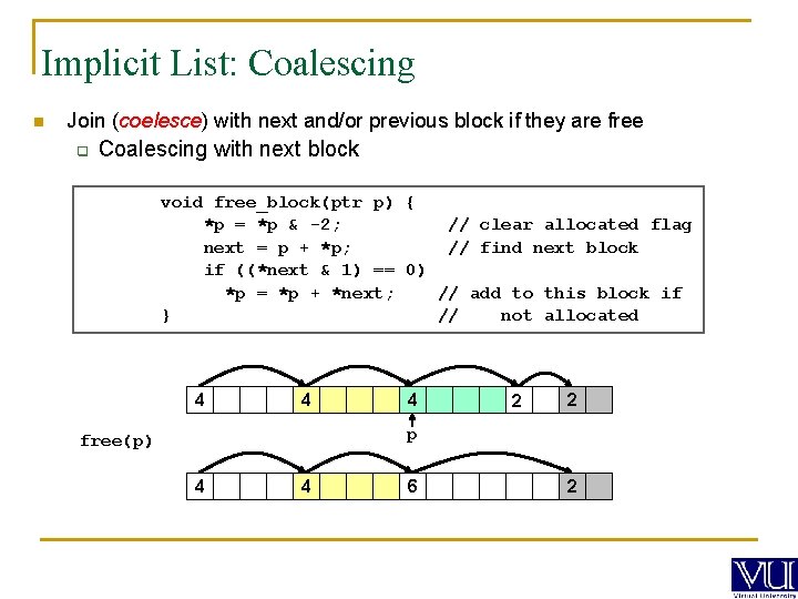 Implicit List: Coalescing n Join (coelesce) with next and/or previous block if they are