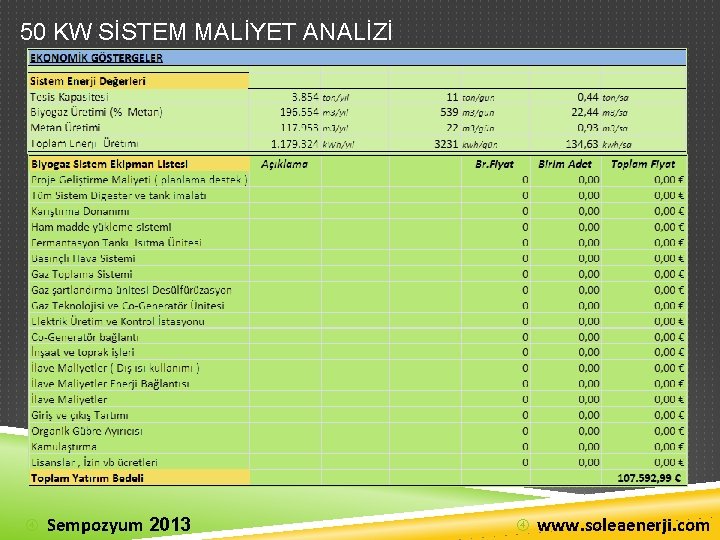 50 KW SİSTEM MALİYET ANALİZİ Sempozyum 2013 www. soleaenerji. com 