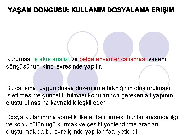 Kurumsal iş akış analizi ve belge envanter çalışması yaşam döngüsünün ikinci evresinde yapılır. Bu