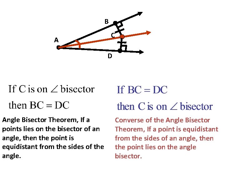 B A C D Angle Bisector Theorem, If a points lies on the bisector