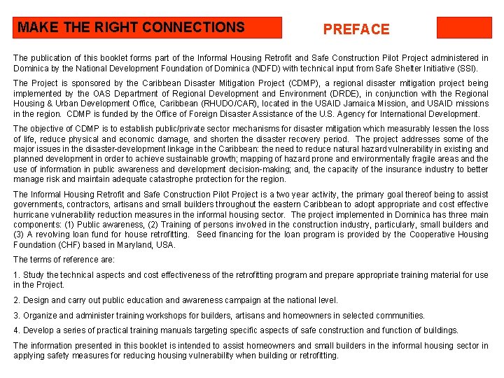 MAKE THE RIGHT CONNECTIONS PREFACE The publication of this booklet forms part of the