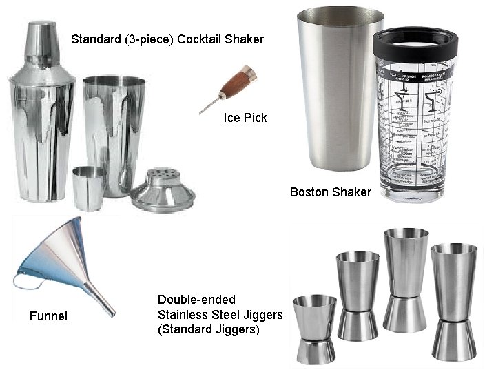 Standard (3 -piece) Cocktail Shaker Ice Pick Boston Shaker Funnel Double-ended Stainless Steel Jiggers