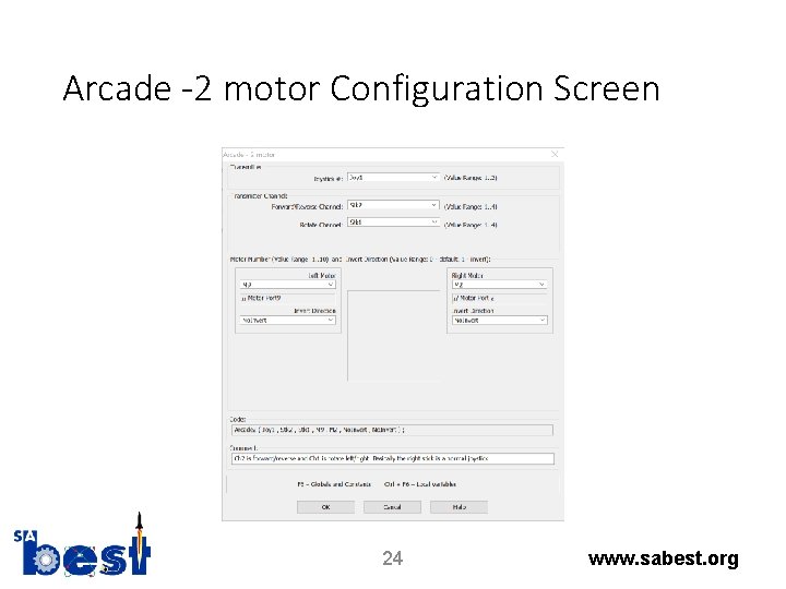 Arcade -2 motor Configuration Screen 24 www. sabest. org 