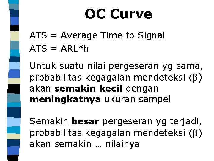 OC Curve ATS = Average Time to Signal ATS = ARL*h Untuk suatu nilai