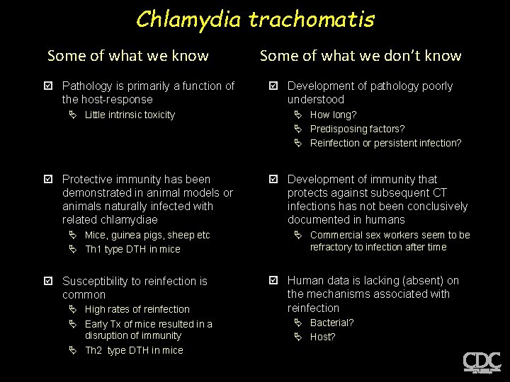 Chlamydia trachomatis Some of what we know þ Pathology is primarily a function of