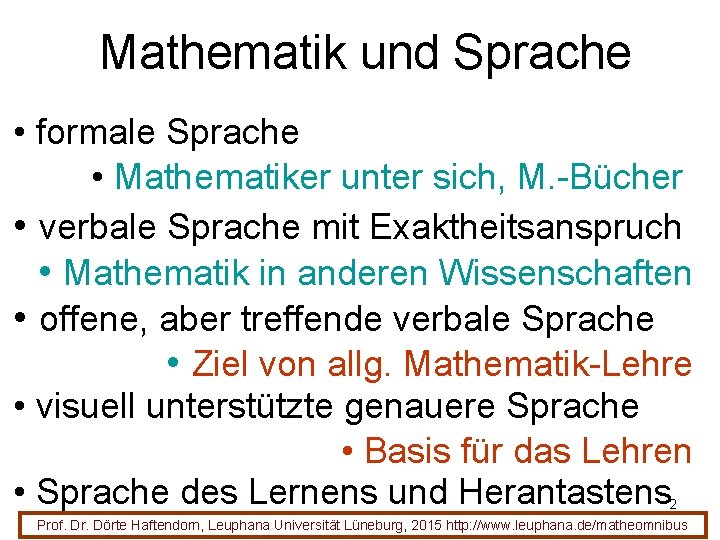 Mathematik und Sprache • formale Sprache • Mathematiker unter sich, M. -Bücher • verbale