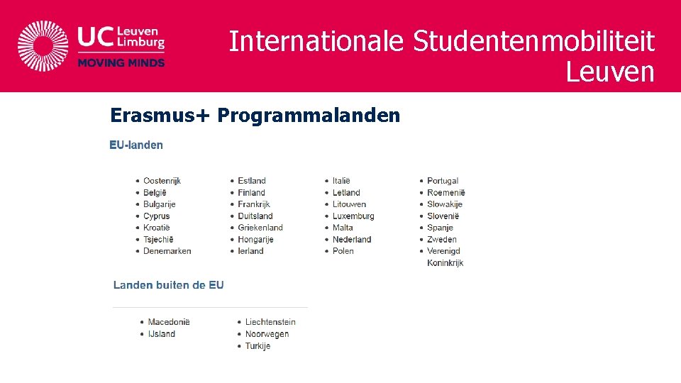 Internationale Studentenmobiliteit Leuven Erasmus+ Programmalanden 