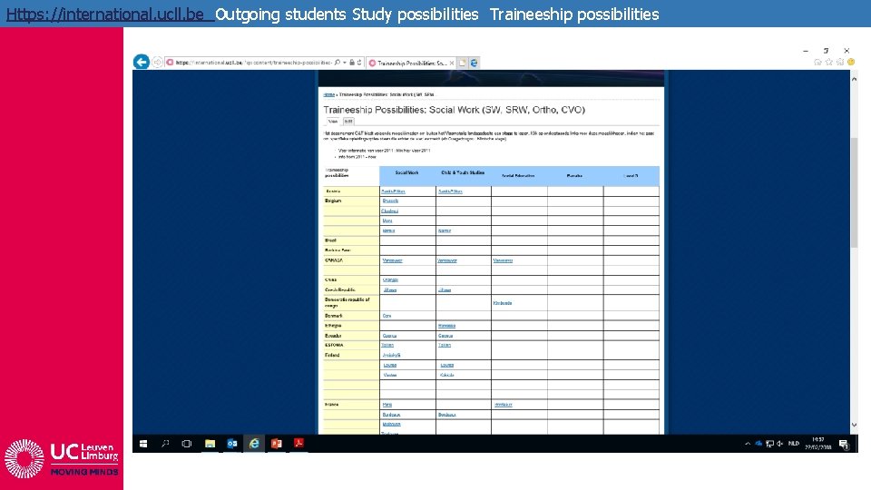 Https: //international. ucll. be Outgoing students Study possibilities Traineeship possibilities 