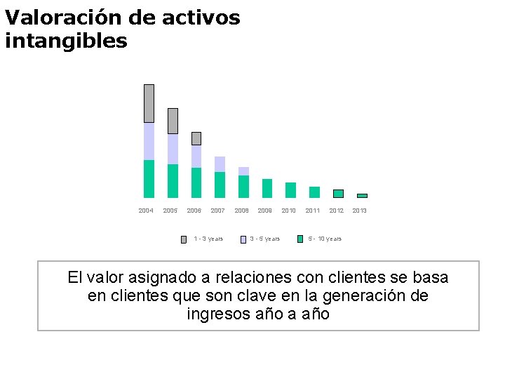 Valoración de activos intangibles 2004 2005 2006 2007 1 - 3 years 2008 2009
