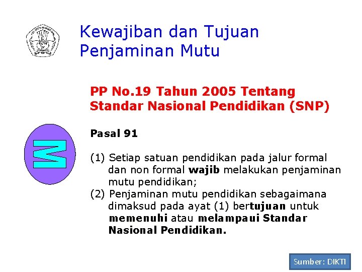 Kewajiban dan Tujuan Penjaminan Mutu PP No. 19 Tahun 2005 Tentang Standar Nasional Pendidikan