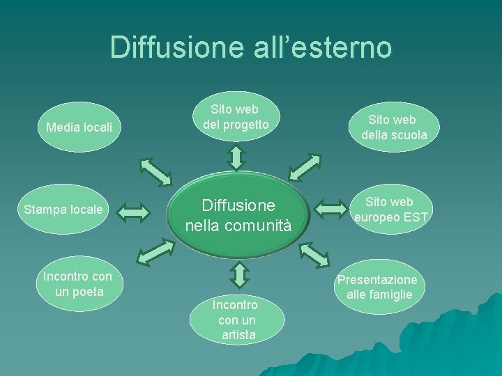 Diffusione all’esterno Media locali Stampa locale Incontro con un poeta Sito web del progetto