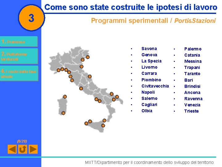 3 Come sono state costruite le ipotesi di lavoro Programmi sperimentali / Porti&Stazioni 1.