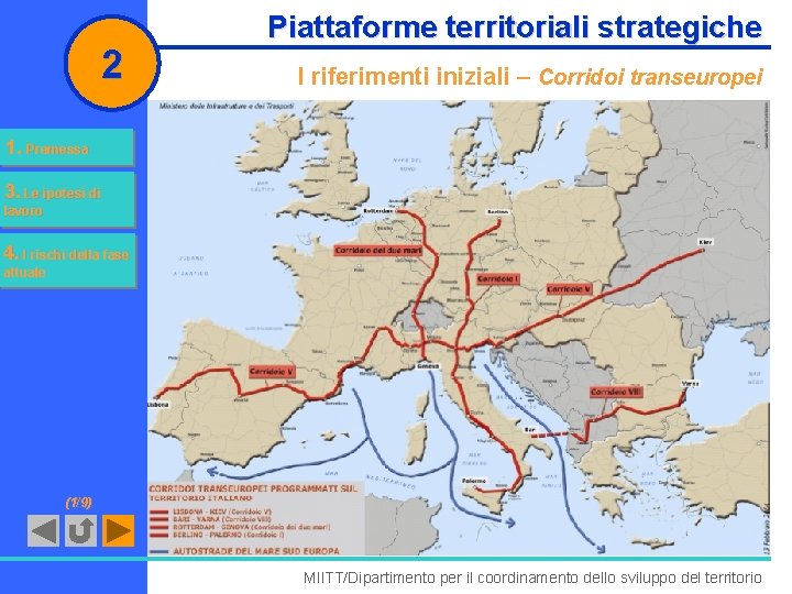 2 Piattaforme territoriali strategiche I riferimenti iniziali – Corridoi transeuropei 1. Premessa 3. Le