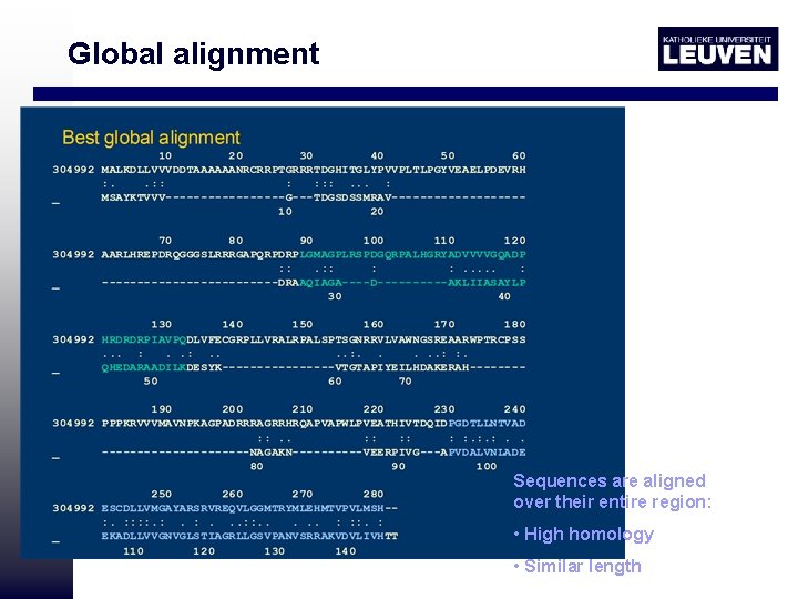 Global alignment Sequences are aligned over their entire region: • High homology • Similar