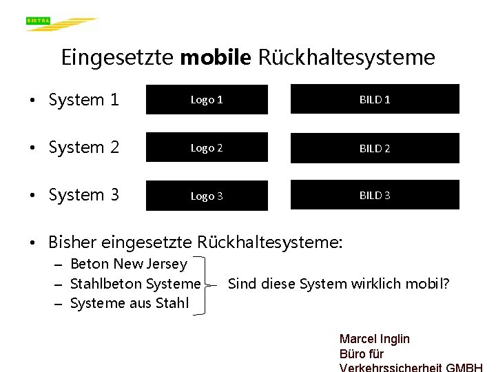 Eingesetzte mobile Rückhaltesysteme • System 1 Logo 1 BILD 1 • System 2 Logo