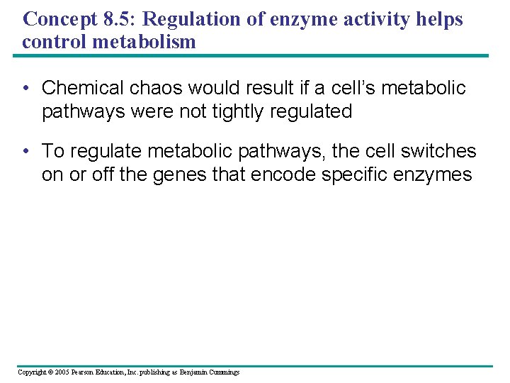 Concept 8. 5: Regulation of enzyme activity helps control metabolism • Chemical chaos would