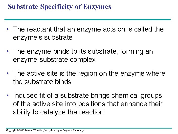 Substrate Specificity of Enzymes • The reactant that an enzyme acts on is called