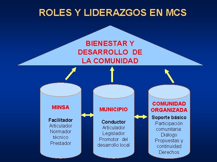 ROLES Y LIDERAZGOS EN MCS BIENESTAR Y DESARROLLO DE LA COMUNIDAD MINSA MUNICIPIO Facilitador