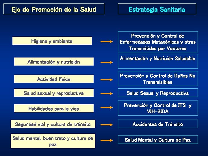 Eje de Promoción de la Salud Higiene y ambiente Alimentación y nutrición Estrategia Sanitaria