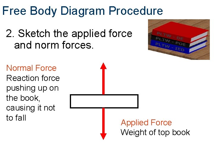 Free Body Diagram Procedure 2. Sketch the applied force and norm forces. Normal Force