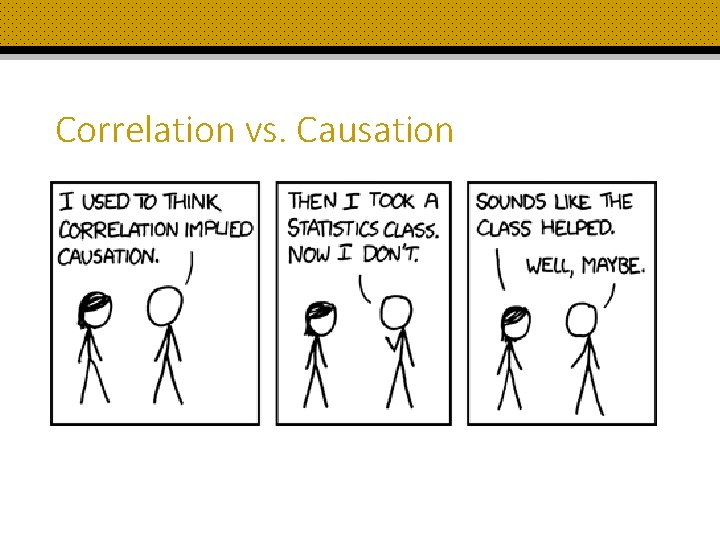 Correlation vs. Causation Correlation does not imply causation Correlation does not imply causation 