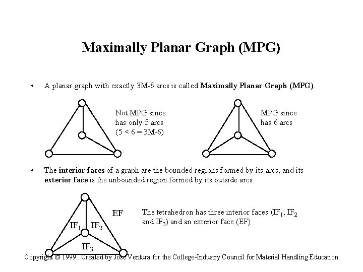 Maximally Planar Graph (MPG) • A planar graph with exactly 3 M-6 arcs is