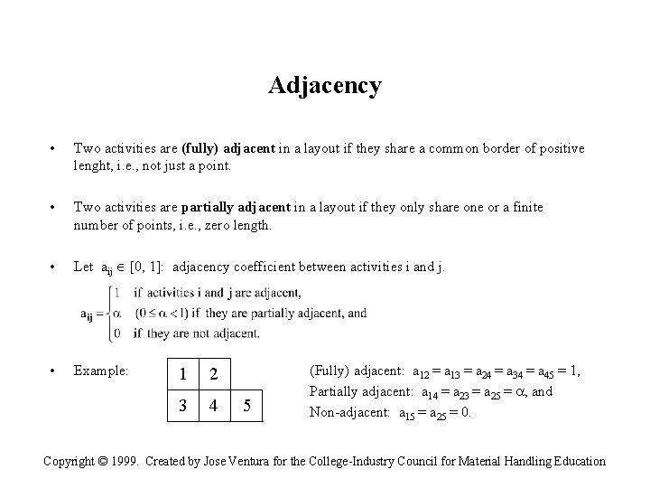 Adjacency • Two activities are (fully) adjacent in a layout if they share a