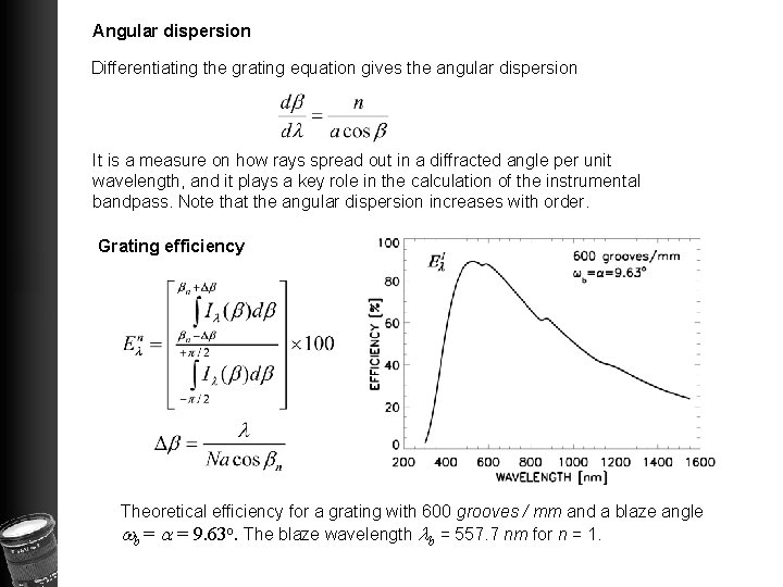 Angular dispersion Differentiating the grating equation gives the angular dispersion It is a measure