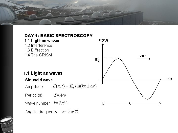 DAY 1: BASIC SPECTROSCOPY 1. 1 Light as waves 1. 2 Interference 1. 3