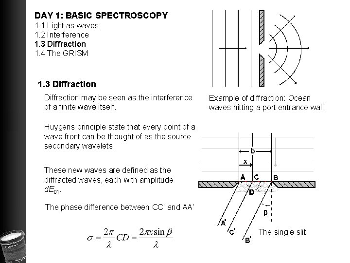 DAY 1: BASIC SPECTROSCOPY 1. 1 Light as waves 1. 2 Interference 1. 3