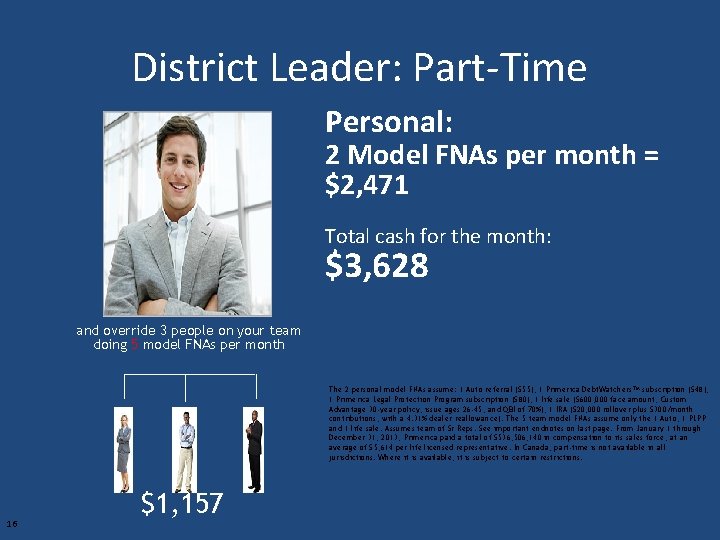 District Leader: Part-Time Personal: 2 Model FNAs per month = $2, 471 Total cash