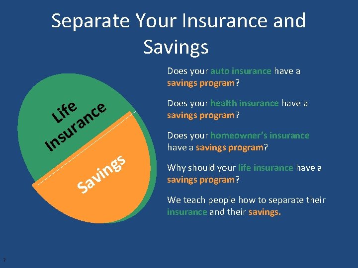 Separate Your Insurance and Savings Does your auto insurance have a savings program? e