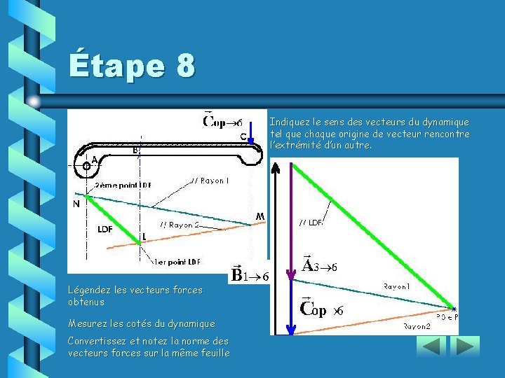 Étape 8 Indiquez le sens des vecteurs du dynamique tel que chaque origine de